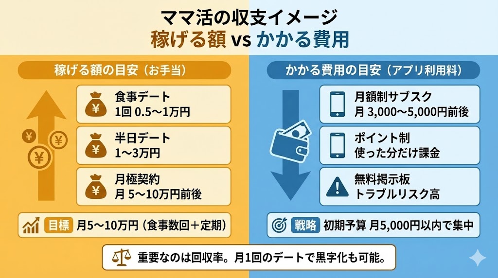 ママ活の「報酬相場」と「アプリ利用料金」